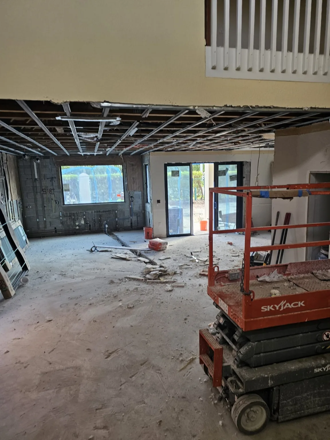Interior during construction before wall and ceiling finishing